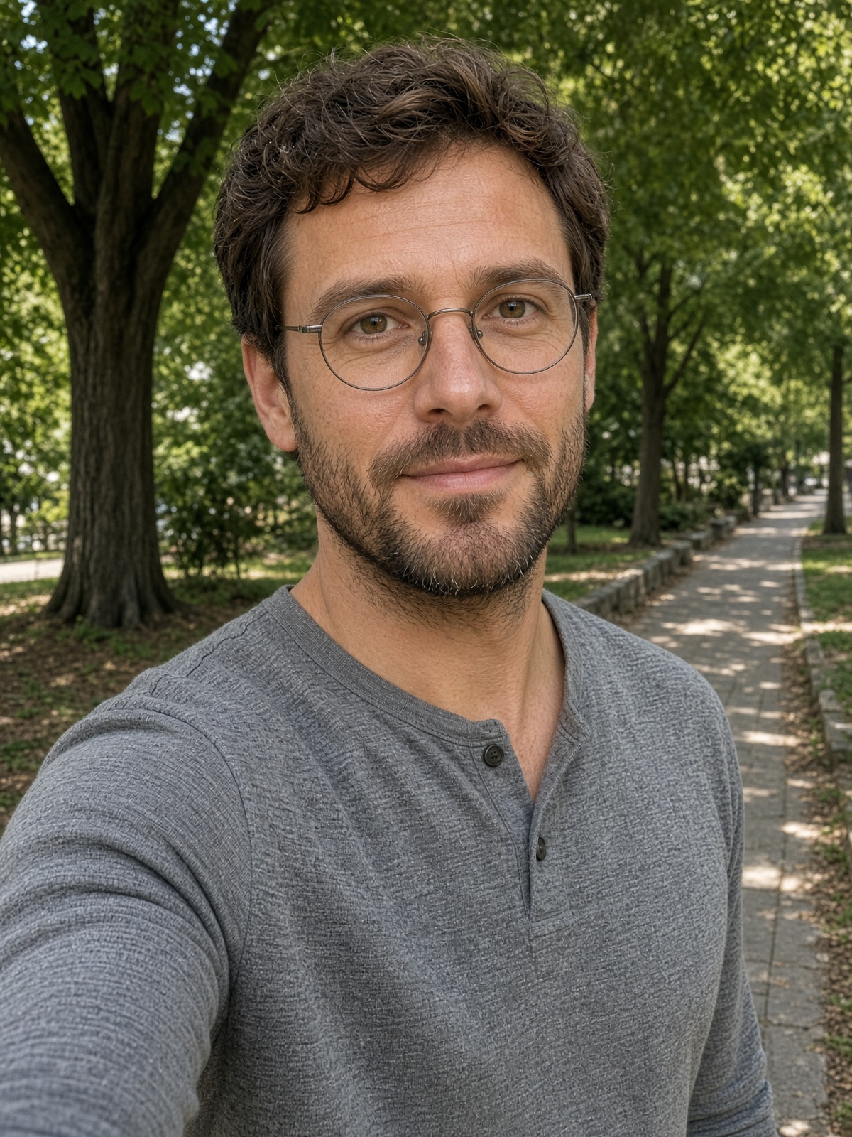 Reference selfie of a bearded man in round glasses.